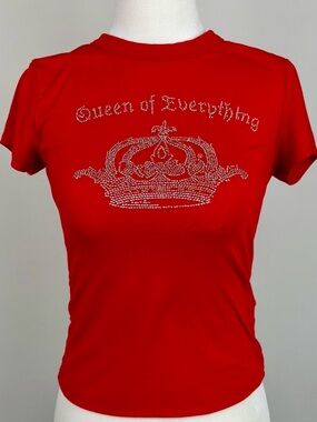 Charlotte Russe Red Rhinestone Queen Baby Tee in EUC girlhoodcore mcbling Y2K